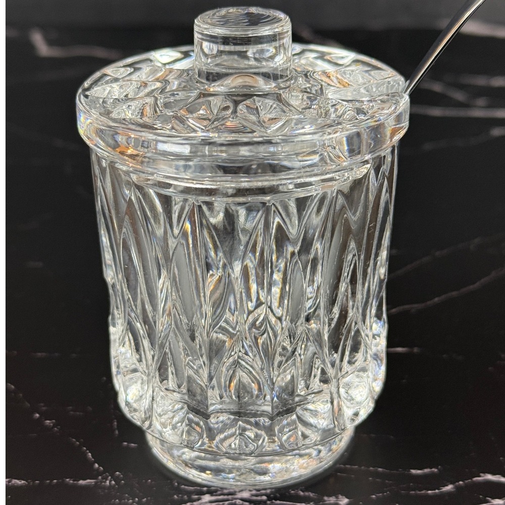 VTG German Nachtmann Bavarian Crytal‎ Jam Jar Salt Cellar Honey Pot w/Spoon EUC